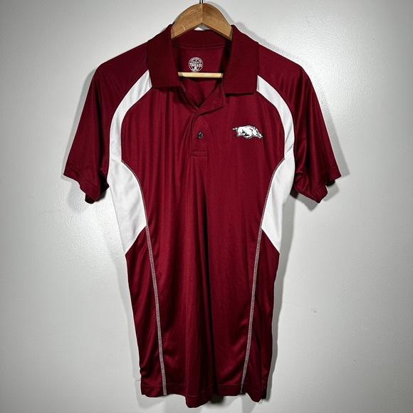 Arkansas Razorbacks Polo Shirt Mens Medium Red White Performance Apparel Golf - Picture 1 of 9